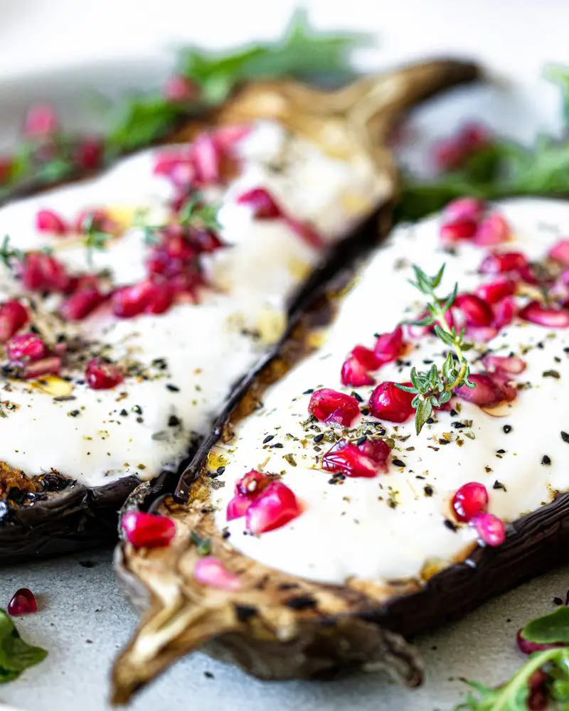 Ottolenghi's grilled aubergine with Za'atar, yogurt and pomegranate seeds